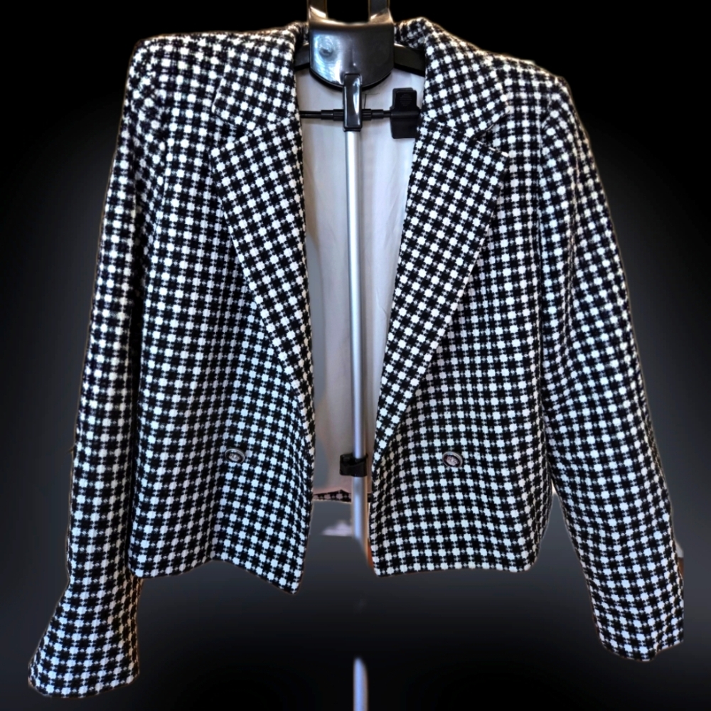 Rachel Zoe Black and White Cropped Houndstooth/Checked Jacket